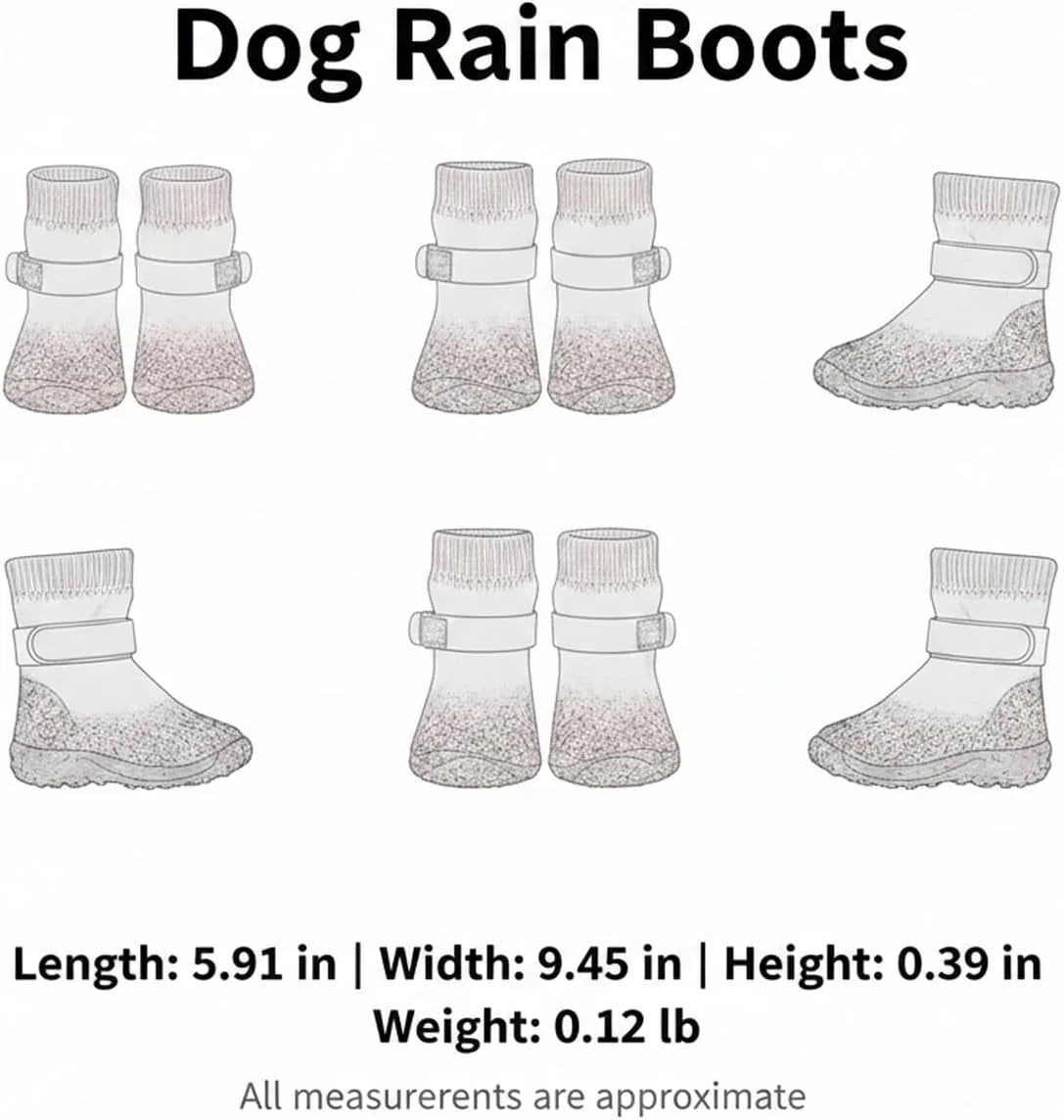 Rubber Rain Boots for Pets. 4-Pack Protective Footwear