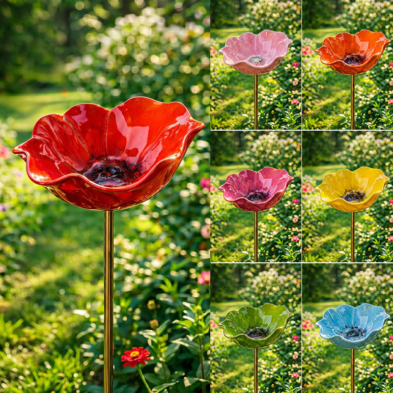 💖Garden Flower Bird Waterer🎁Handmade Metal Flower Garden Stake🐦